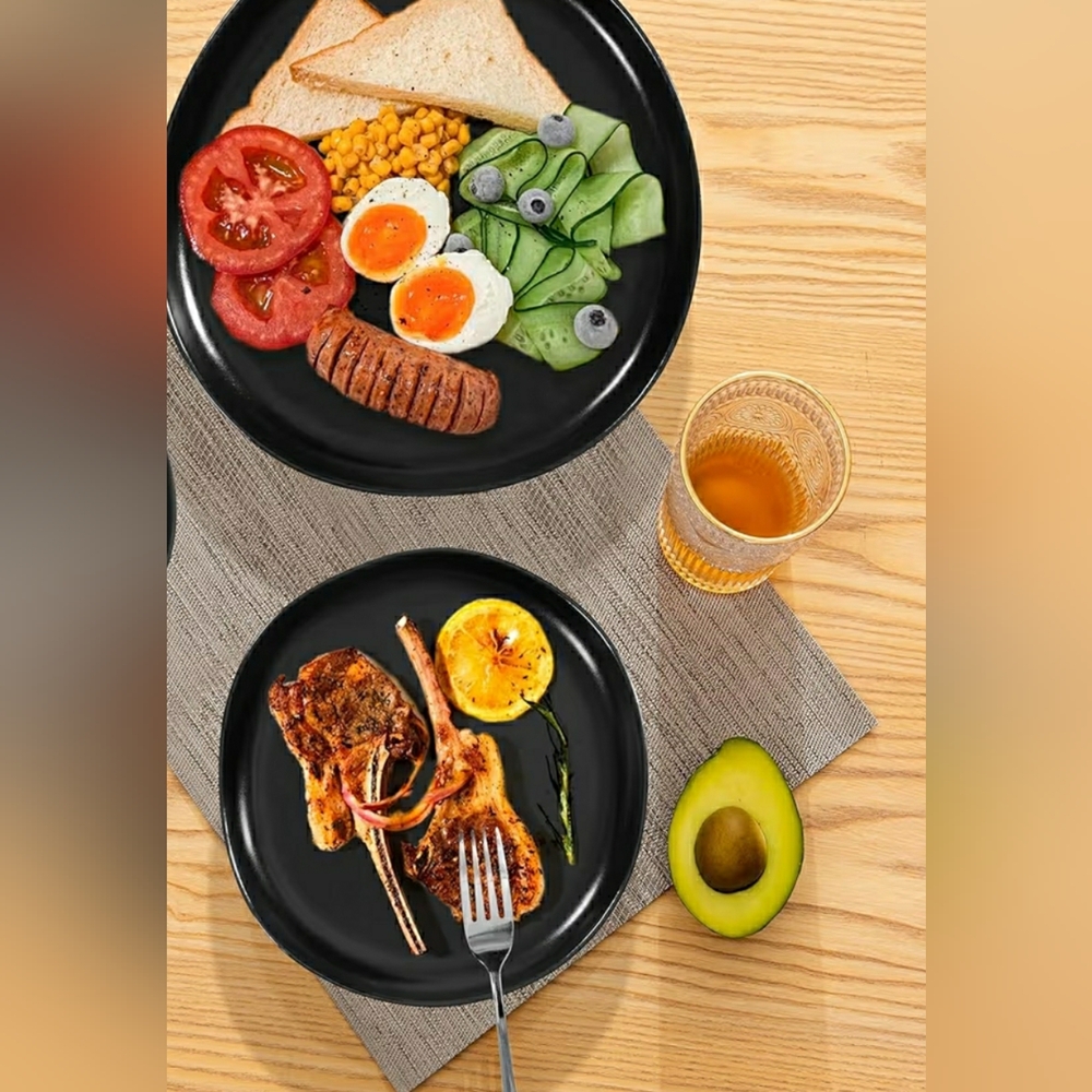 Black Ceramic Dinner Plates - Set of 4 Dinner Plates & 3 Dessert/Sandwich Plates